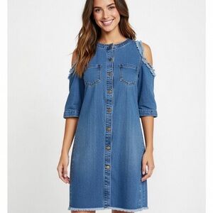 Maje Denim Cold Shoulder Shirt Dress Womens size 2